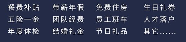 九游会老哥俱乐部员工福利：餐费津贴、五险一金、年度体检、带薪年假、团队经费、完婚礼金、免费住房、员工班车、节日礼物、生日礼券、人才落户、其它……
